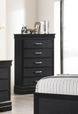5-Drawer Tall Chest Modern 1pc Black Finish Solid Wood Wooden Crocodile Texture Crystal Tufted B011P198810