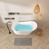 59" Acrylic Freestanding Bathtub, White Modern Stand Alone Soaking Bathtub, Brushed Nickel Drain and W2568P195759