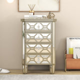 ZNTS Elegant Mirrored 4-Drawer Chest with Golden Lines Storage Cabinet for Living Room, Hallway, Entryway WF302317AAN