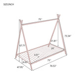 House Bed Tent Bed Frame Twin Size Metal Floor Play House Bed with Slat for Kids Girls Boys , No Box WF286773AAH