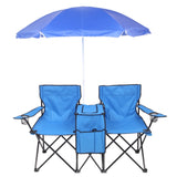 ZNTS Portable Outdoor 2-Seat Folding Chair with Removable Sun Umbrella Blue 64234063