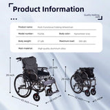 Aluminium multi-functional manual wheelchair. Hand brake. 24-inch quick detachable wheel. One-button W3121P298948