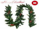 9 Feet Christmas Garland Red Berrieswith LED Lights 13628884