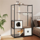 Stylish Wood-Metal Cat Tree - 33 lbs Per Layer Capacity, 2 Private Condos 2 Relaxation Platforms, 00410945