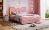 Full Size Upholstered Platform Bed with Curve Shaped and Height-adjustbale Headboard,LED Light WF323749AAH