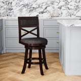 24" Counter Height X-Back Swivel Stool, Espresso Finish, Charcoal Fabric Seat B04660714