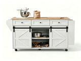 2 Barn Doors with Sliding Rails 3 Drawers 3 Shelves Serving Cart Rubberwood Countertop MDF Cabinet 28967447