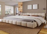 Elegant Beige Chenille Upholstered Bed with Checkerboard Design, King, Beige N769P264802A