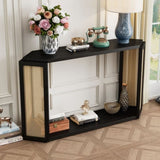 TREXM Unique Arrow-Shaped Design Console Table with Open Shelf and Rattan Side for Living Room and N715P228111B