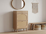 Rattan-covered shoe cabinet with 1 drawer and 2 flip-top drawers, made of particleboard, 60958170