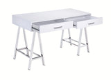 ZNTS White High Gloss and Chrome Writing Desk with USB Port B062P209205