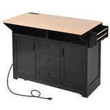 K&K 55.7'' Large Kitchen Island with 2 Drop Leaf,, Rolling Kitchen Cart on 5 Wheels with Power N707P186617B