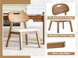 2 walnut colored solid wood dining chairs, white PU soft seat cushions, hollowed out backrests, and W1151P455539
