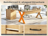 Reversible L-Shaped Computer Desk, Oak Finish Corner Writing Desk with Drawer & Storage Cabinet, 15869788