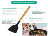 11Pcs Silicone Cooking Utensil Set Heat Resist Wooden Handle Silicone Spatula Ladle Spaghetti Server 04943174
