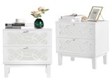 2pcs 45*30*60cm MDF Spray Paint, Smoked Mirror, Two-Drawn Carving, Bedside Table, White 22300733