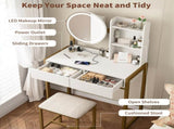 Small Vanity Desk with Mirror and Lights, Makeup Vanity Table with LED Mirror, 3 Lighting Modes, W3587P462322