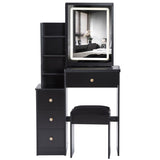 Small Size Left Bedside Cabinet Vanity Table Cushioned Stool, Touch Control Sliding LED Mirror, W936P202365