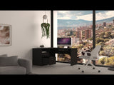 L-Shaped Desk, Keyboard Tray, Two Drawers, One Open Shelf, Black B097133035