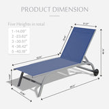Chaise Lounge Outdoor Set of 2, Lounge Chairs for Outside with Wheels, Outdoor Lounge Chairs with 5 W1859109846