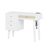 39" Retro Bohemian Style Wooden Makeup Vanity Set with Charging Plug&USB Port and Stool, Dressing N733P180011K