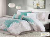 Printed Cotton Sateen Comforter Set Aqua Cal King B03596887