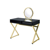 Coleen Black & Gold Finish Vanity Desk W/Mirror & Jewelry Tray B2726P315736