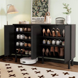 ON-TREND Minimalist Shoe Cabinet with 5 Solid Wood Legs, Cream Style Sideboard Buffet Cabinet with N721P205785B