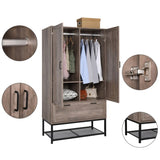 Embossed particle board with triamine 9262 retro gray 2 doors 1 drawer iron shelf wardrobe 64563118