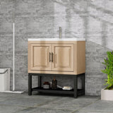 32" Bathroom Vanity White Ceramic Sink & Hot and Cold Faucet , Freestanding Bathroom Cabinet W688P224389