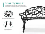 Outdoor Cast Aluminum Patio Bench, Porch Bench Chair with Curved Legs Rose Pattern, Black 50857414