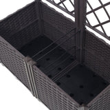 Poly Rattan Brown Trellis Raised Bed with Drainage Plug - 2 Removable Pots with Large Flower Boxes W465P187526