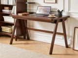100% Solid Rubber Wood Computer Desk, Retro Walnut Writing Desk with Drawer, Sturdy A-Frame Leg, 01637992