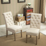 ZNTS Habit Solid Wood Tufted Parsons Dining Chair, Set of 2, Tan T2574P164545