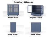 Minimalist Blue Buffet Cabinet with Double Glass Doors and Drawer, Modern Wooden Storage Sideboard W2557P307944