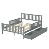 Full Size Wood Platform Bed with Guardrails on Both Sides and Two Storage Drawers, Gray N733P172700E