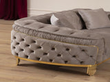 Vanessa Modern Style Button Tufted Sofa Made of Wood and Gold Coated Metal Legs in Taupe Color 698781110416