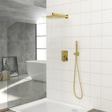 Dual Shower Head - 12 Inch Wall Mounted Square Shower System with Rough-in Valve,Gold W1243132137