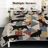 3pcs Of Black Cat Multi Posture Pattern Blanket Set All Season Bedding, 2 Pillowcases For Children, 47524620