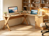 Reversible L-Shaped Computer Desk, Oak Finish Corner Writing Desk with Drawer & Storage Cabinet, 15869788