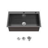 Stainless Steel Kitchen Sink, 32x19 Single Bowl, Overmount Handmade Sink in Black, with US 47918977