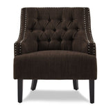 Modern Traditional Accent Chair Button Tufted Chocolate-hued Textured Fabric Upholstery Solid Wood B011P182652