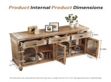 59.06" Farmhouse Sideboard Buffet Cabinet, Distressed Wood Credenza with 3 Drawers & 4 Glass Doors, W2295P475268