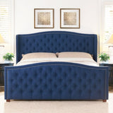 Marcella Upholstered Shelter Headboard Bed Set, King, Dark Sapphire Blue Woven B2719P238228