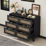 Rustic Farmhouse Style Wooden Dresser with 6 Drawers, Storage Cabinet for Bedroom with Metal WF530908AAB