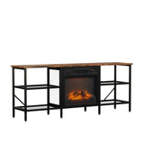 58" Weathered Wood Fireplace TV Stand Console Table with 4 Shelves, for 18" Electric Fireplace 08662295