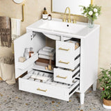 30" Bathroom Vanity with Ceramic Sink, Soft-Close Door with Built-in Shelf, Deep Standard N729P184479K
