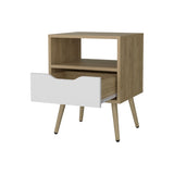 FM FURNITURE Prescott Valley Nightstand with Open Storage, Natural Oak and White B128P293870