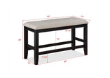 Farmhouse Style 1pc Black Light Gray Counter Height Bench Footrest Upholstered Seat Wooden Furniture B011P149003
