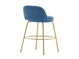 Rio Claro Indoor Metal Upholstered Barstool, Gold Finished Frame and Blue Upholstery, Set of 2 N775P268026U